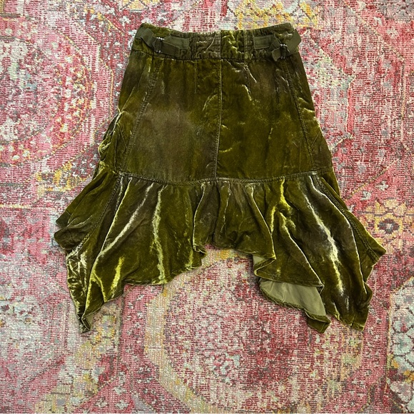 Free People Asymmetrical Velvet Skirt in Olive - Picture 2 of 3